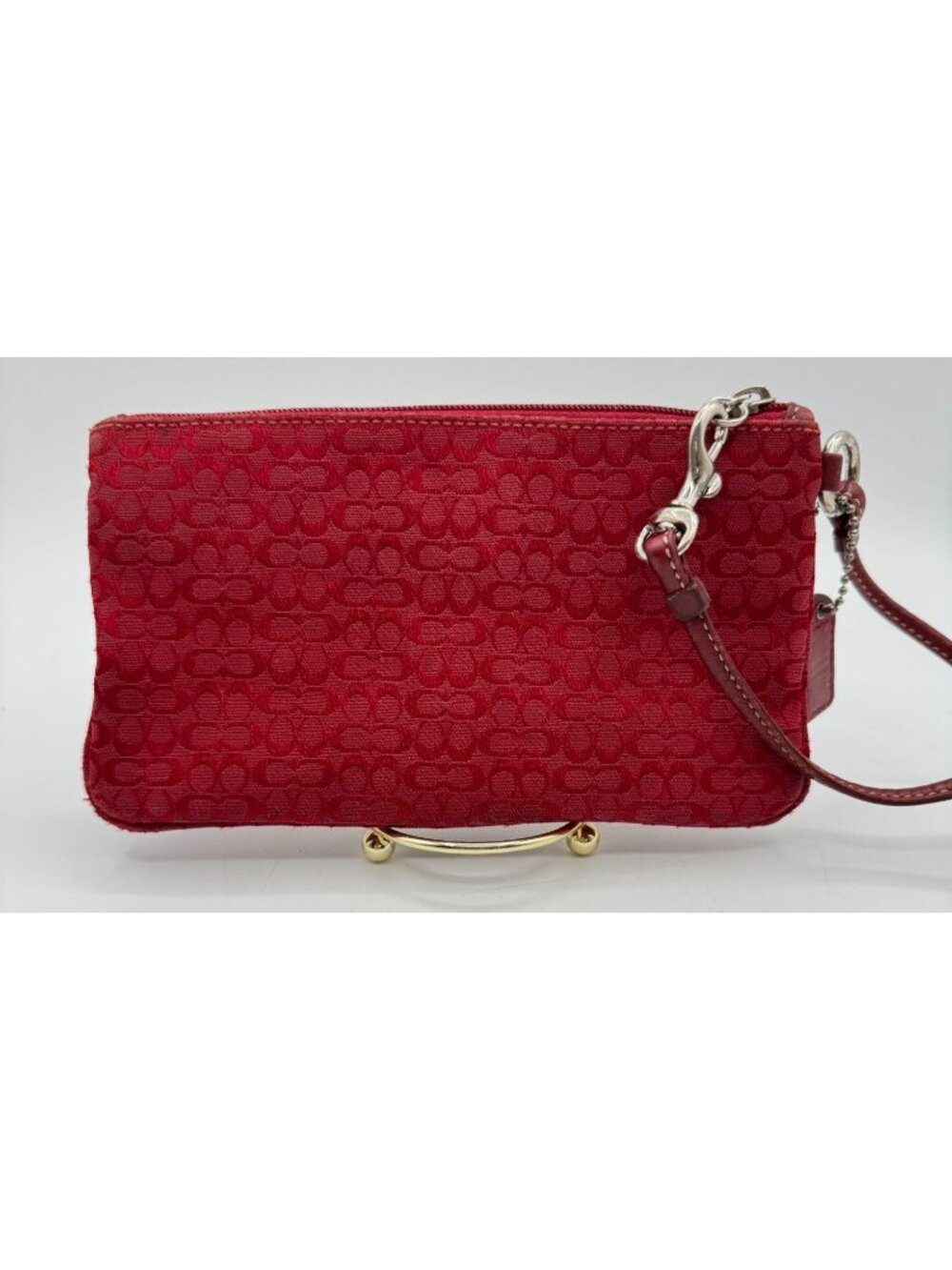 Coach Soho Red Signature Canvas Buckle Wristlet Clutch Bag - Picture 2 of 11
